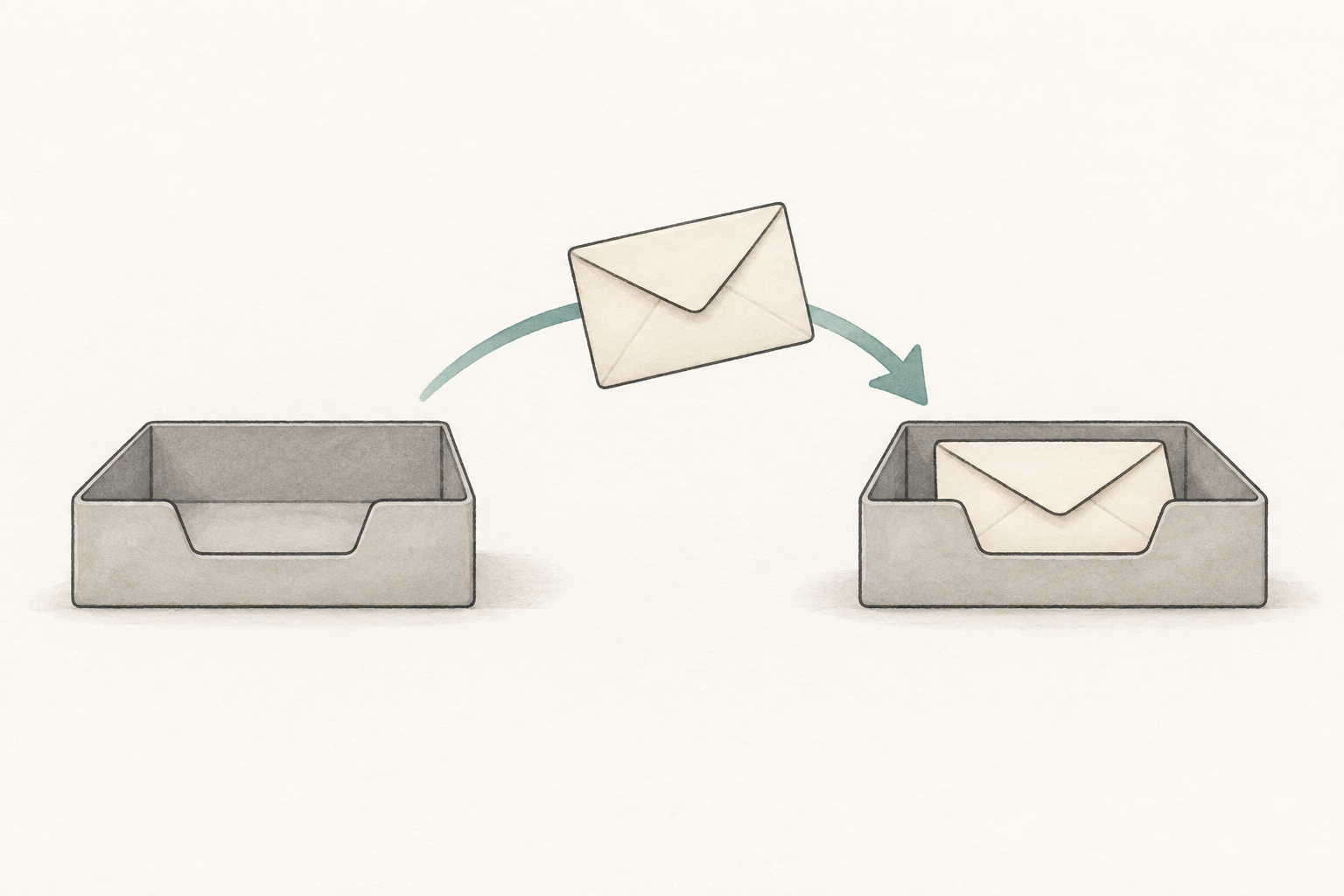 Illustration of an envelope moving between inbox trays